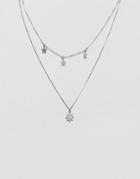 Nylon Multi Layered Row Of Star Necklaces - Silver