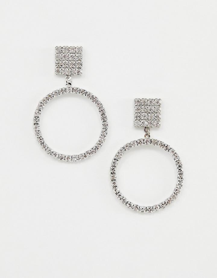 Ashiana Embellished Statement Hoop Earrings - Silver