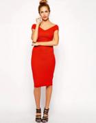 New Look Textured Bardot Pencil Dress - Orange