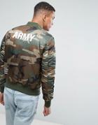 Alpha Industries Ma-1 Vf Army Bomber Jacket Back Print In Woodland Camo - Green