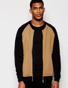 Asos Jersey Bomber Jacket With Camel Contrast - Camel