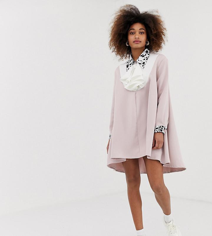 Sister Jane Exclusive Dipped Hem Smock Dress With Jewel Buttons And Dalmatian Trim - Pink