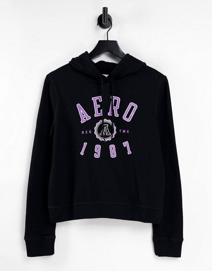 Aeropostale Aero 1987 Trademark Hoodie In Dark Black