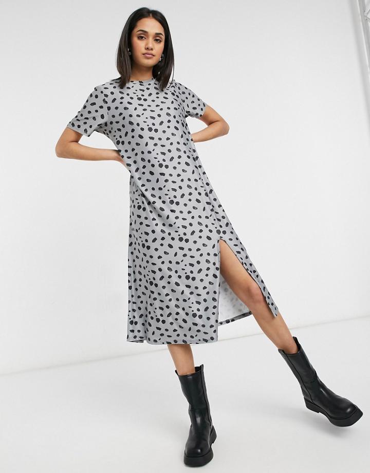 Urban Threads Oversized Midi Splotch Print T-shirt Dress In Gray-grey
