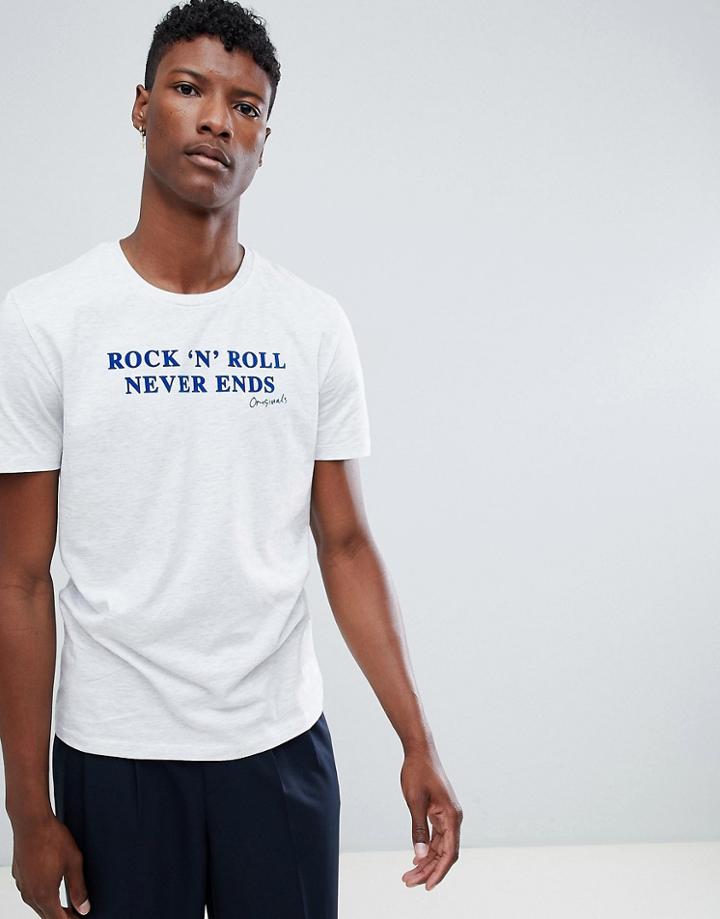 Jack & Jones Originals T-shirt With Rock 'n' Roll Slogan - White