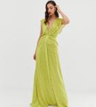 Asos Design Tall Ruffle Sleeve Knot Front Maxi Dress In Polka Dot - Multi