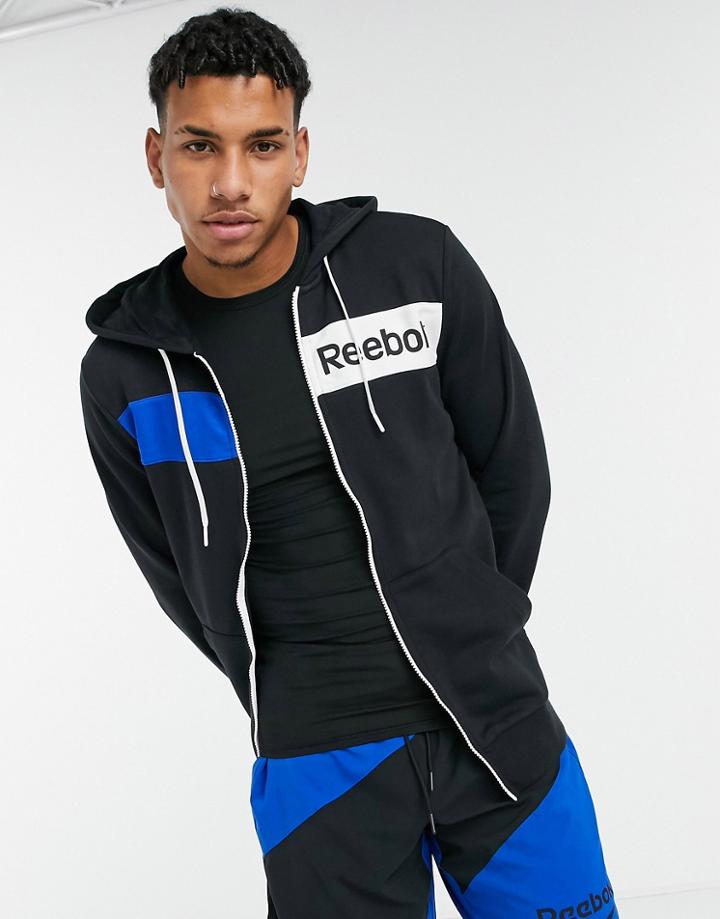Reebok Te Linear Logo Fz Hoodie In Black