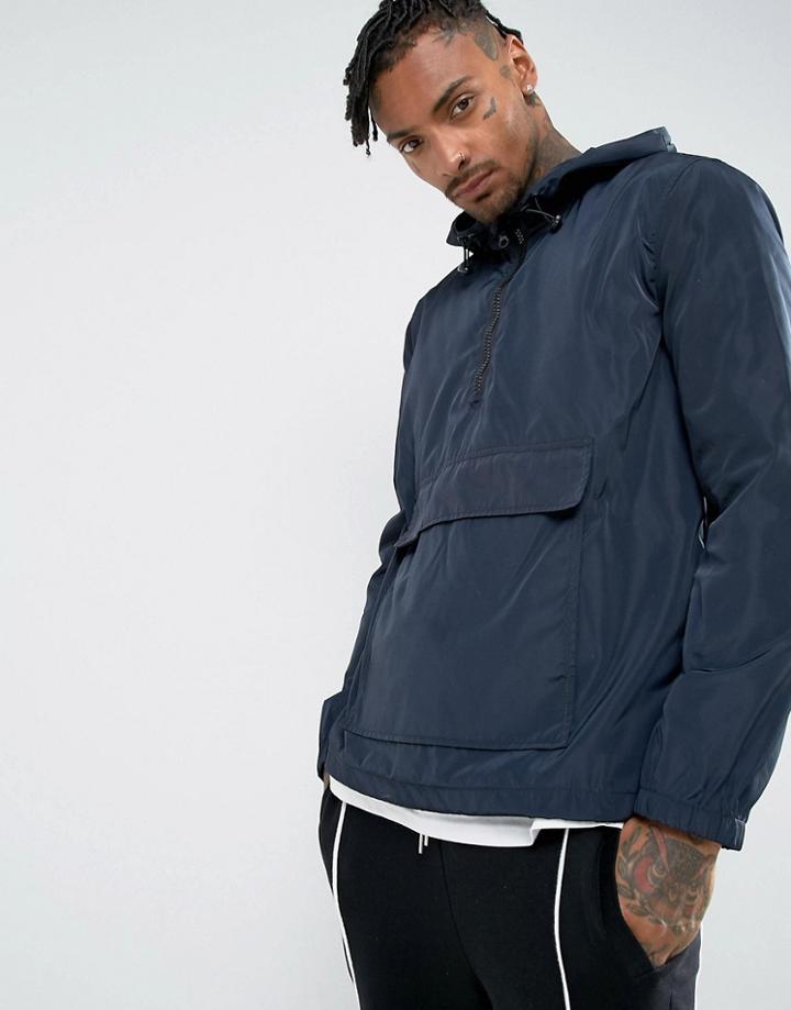 Asos Overhead Windbreaker In Navy - Navy