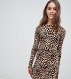 New Look Petite Animal Print Long Sleeve Dress-brown