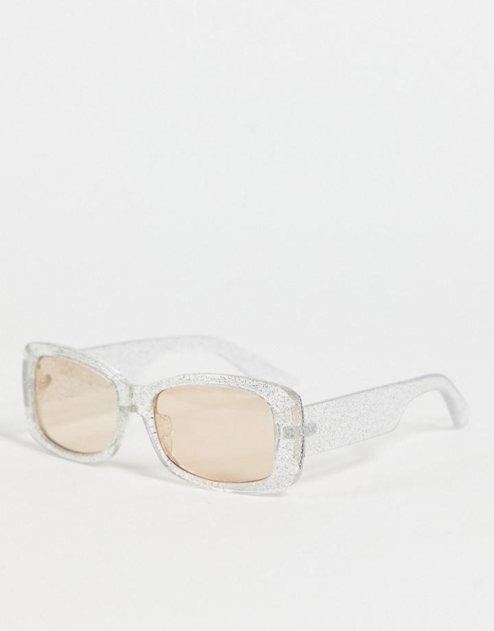 Asos Design Wrap Mid Square Sunglasses In Silver Glitter - Silver