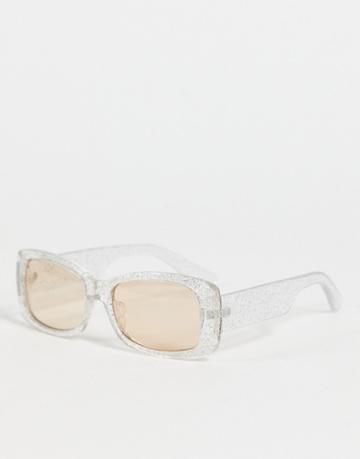 Asos Design Wrap Mid Square Sunglasses In Silver Glitter - Silver