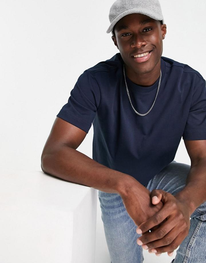 Selected Homme Cotton Oversized Heavyweight T-shirt In Navy - Navy