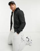 River Island Hooded Bomber Jacket In Black