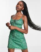 Brave Soul Daisy Ruched Bust Mesh Cami Dress In Green