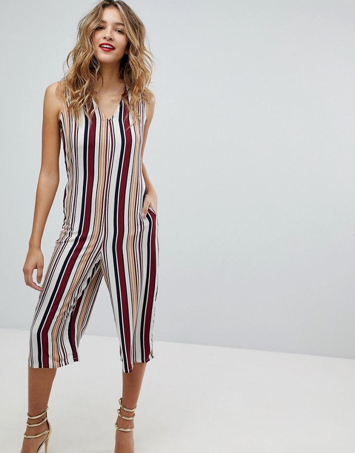 Missguided Crepe Striped Jumpsuit - Beige