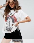 Sacred Hawk T-shirt With Oversized Eyelets And Rolling Stones Print - White