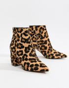 Asos Design Radiant Leather Ankle Boots In Leopard - Multi