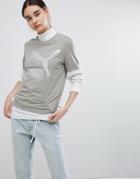 Puma Archive Logo Boyfriend Fit T-shirt In Gray - White