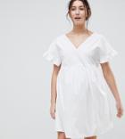 Asos Design Maternity V Front V Back Mini Cotton Smock Dress - White