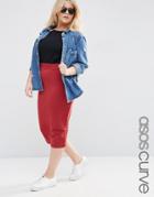 Asos Curve Midi Pencil Skirt In Jersey - Red