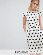 Closet Polka Dot Cap Sleeve Midi Dress - White
