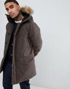 Fred Perry Padded Down Snorkel Parka Jacket With Faux Fur Trim In Dark Green - Green