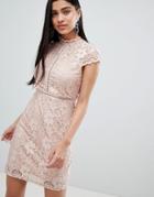 Qed London Cap Sleeve Lace Dress - Pink