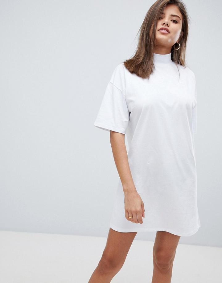 Asos Design T-shirt Dress With Rib Turtleneck - White