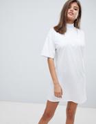 Asos Design T-shirt Dress With Rib Turtleneck - White