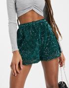 Club L London Sequin Short With Belt Detail In Emerald Green