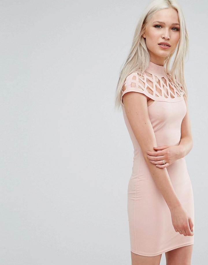 Ax Paris Dress With Lace Insert - Pink