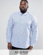Asos Plus Slim Gingham Check Shirt With Stretch In Blue - Blue