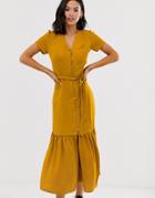 New Look Button Detail Midi Dress In Mustard - Yellow