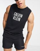 Calvin Klein Chest Logo Swim Tank Top In Black