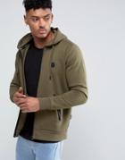 Intense Zip Up Hoodie In Khaki With Logo - Green