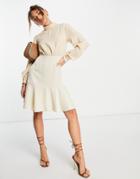 Closet London High Neck Mini Dress In Stone-neutral