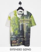 Asos Design Relaxed Revere Polo Shirt In All Over Scenic Print In Recycled Polyester-multi