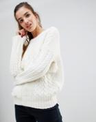 New Look Patchwork Fringe Detail Sweater - Cream