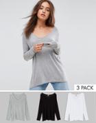Asos Forever T-shirt With Long Sleeve 3 Pack - Multi