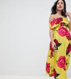 Asos Design Maternity Bandeau Dress With Dipped Hem In Floral Print - Multi