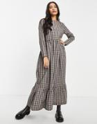 People Tree Cotton Maxi Smock Dress In Brown Check - Brown