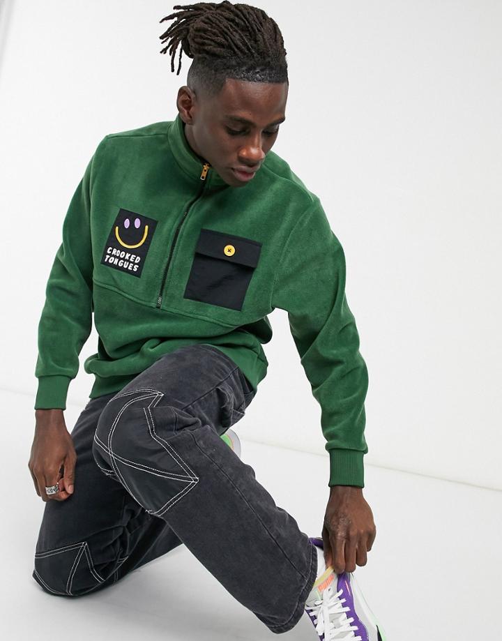 Crooked Tongues Fleece Sweatshirt With Nylon Chest Pocket-green