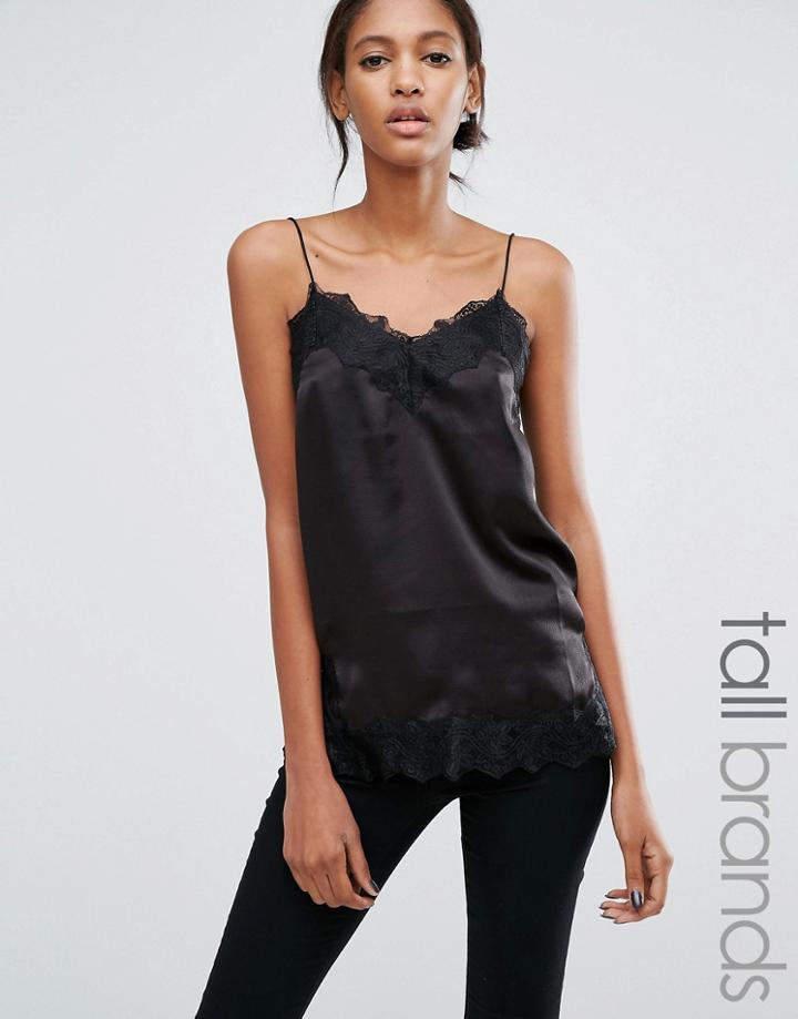 Vero Moda Tall Lace Detail Cami Top - Black