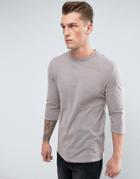 New Look 3/4 Sleeved Top With Curved Hem In Light Brown - Stone