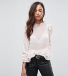 New Look Petite Dobby Lace Frill Top - Pink