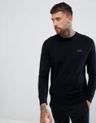 Hugo San Claudio Crew Neck Knitted Sweater With Chest Logo In Black - Black