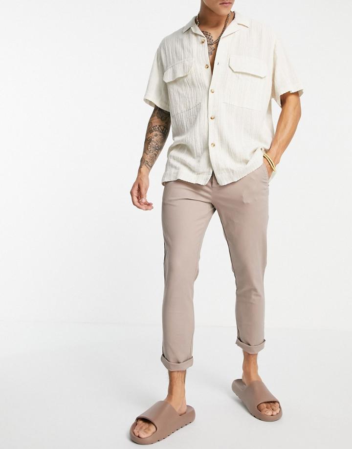 Asos Design Super Skinny Cropped Chinos In Beige-neutral
