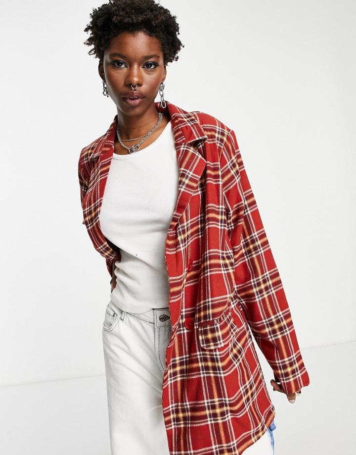 Heartbreak Longline Blazer In Rust Check - Part Of A Set-orange