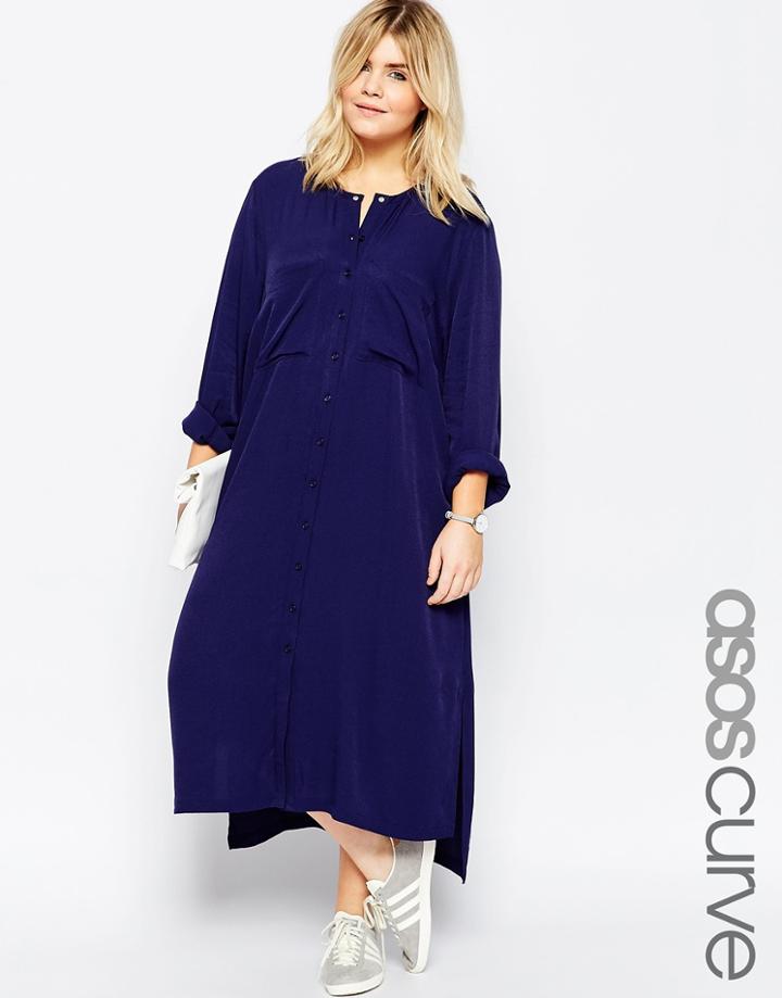 Asos Curve Midi Shirt Dress - Navy