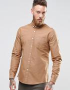 Asos Oxford Shirt In Tan With Long Sleeves In Regular Fit - Tan